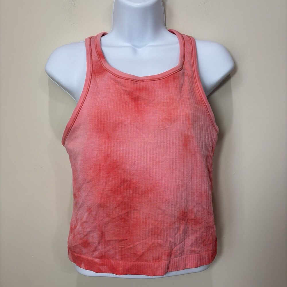 Lululemon Ebb to Street Ribbed Cropped Tank Top Pink Tie-Dye 10 Yoga Racerback